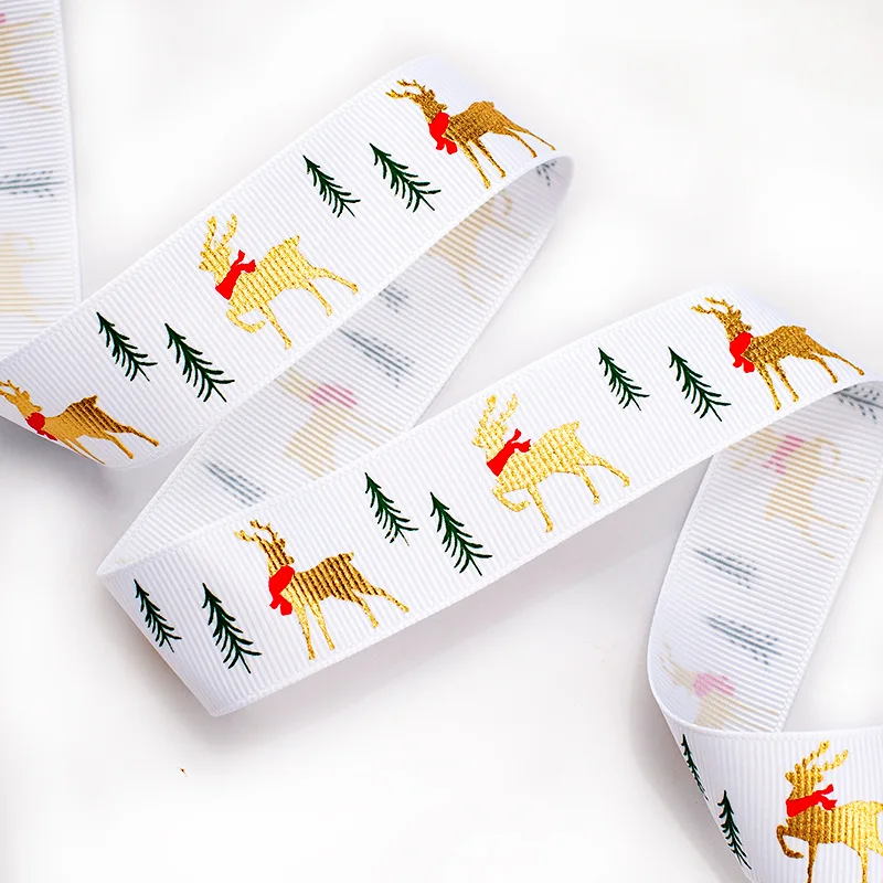 custom stock christmas grosgrain ribbons gold silver embossed logo colorful printing tree holiday ribbons for decorating