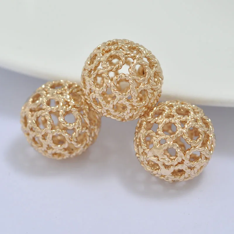 Wholesale Jewelry DIY Jewelry Accessories 24K Gold Hollow Twist Bead Metal Round Ball Gold Plated Round Bead