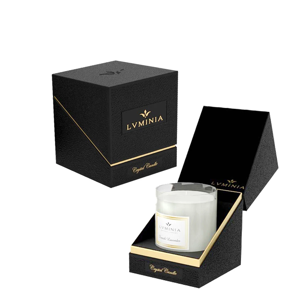 Luxury Recycle Black Hard Paper Empty Gift Candle Box Packaging Custom Logo Square Rigid Scented Candle Packaging Paper Box