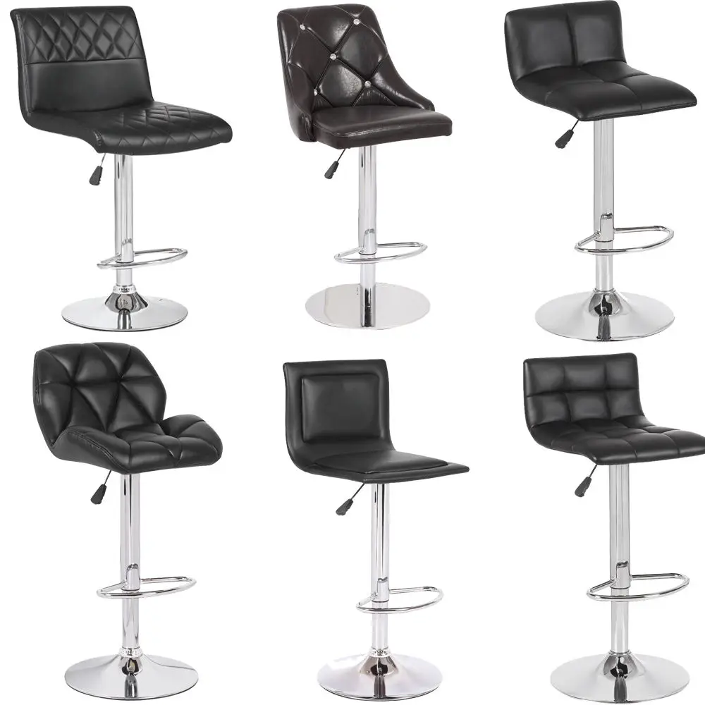 Minimalist Home Furniture Leather Black Adjustable Bar Stools With Armrest And Backrest