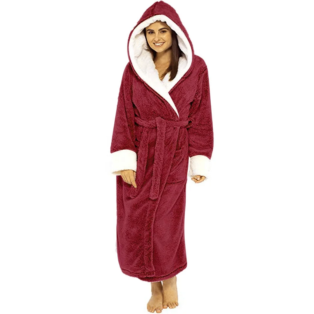 Women Bathrobe Lingerie Nightgown Thick Warm Robe Winter plus size women night dress Pajamas Flannel Bath Robe Sleepwear