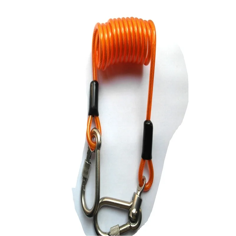 Retractable Safety Steel Wire Coiled Lanyard with Lock Carabiners