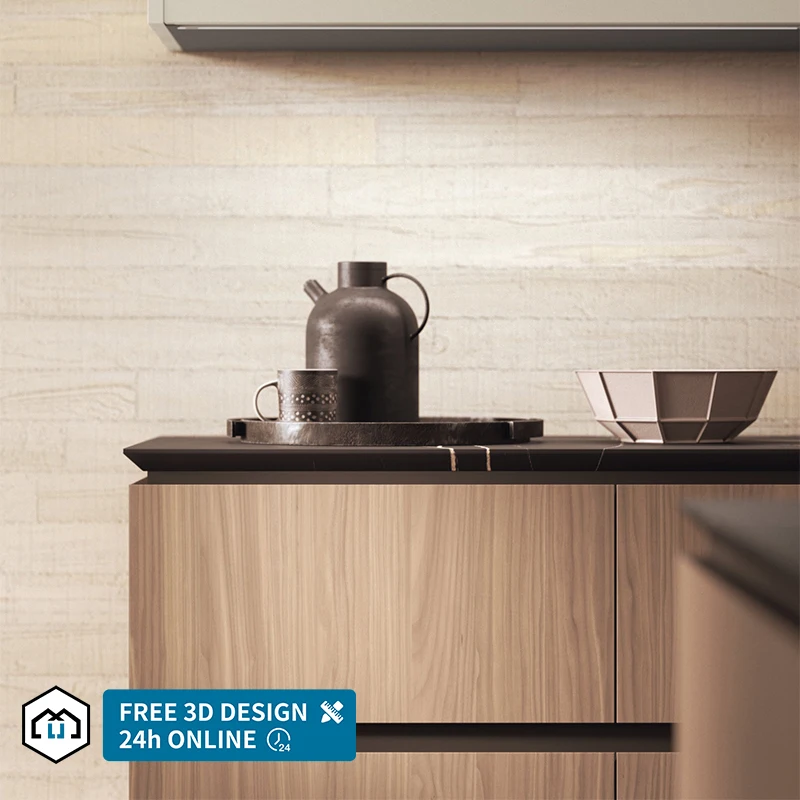 Free 3D View Home Furniture Luxury Style Solid Wood Kitchen Cabinets