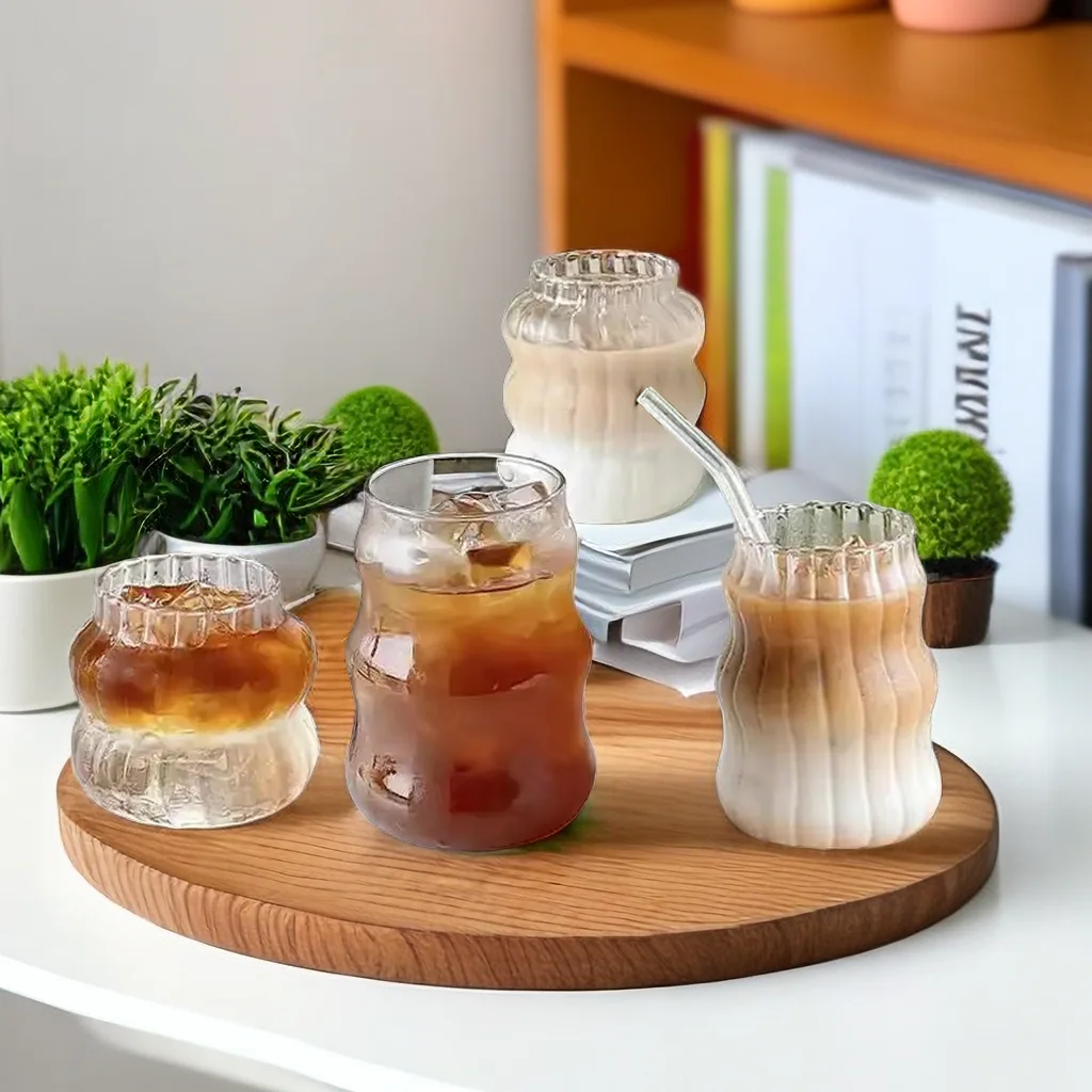 Vertical strip High borosilicate glass thread cup Modern Fashion large capacity Fruit Juice bubble tea glass ice coffee mug
