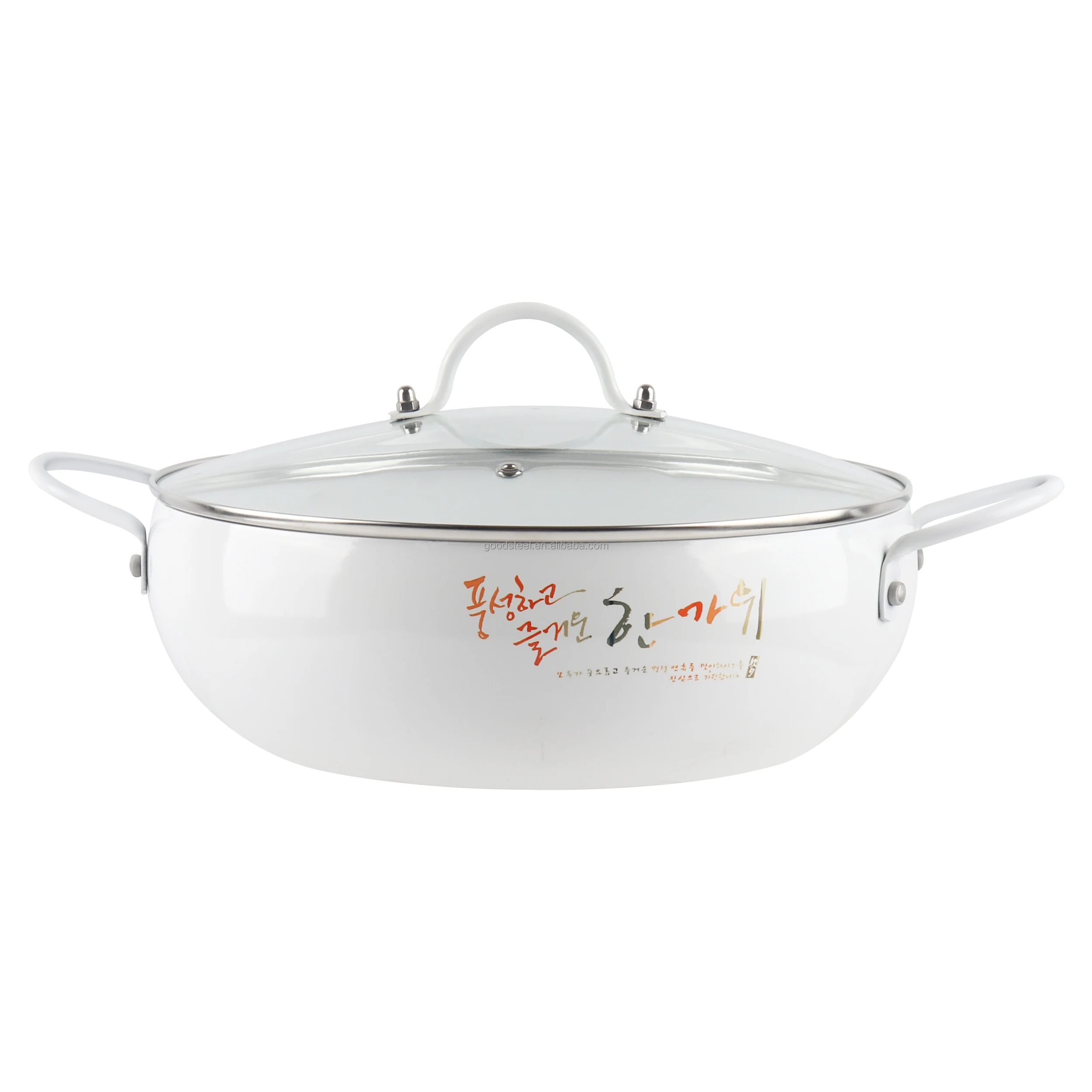 Korean-Style Hot Pot Fashionable 27*9cm Aluminum hot pot Ceramic non stick coating Shallow Pot with Glass Lid for Soup