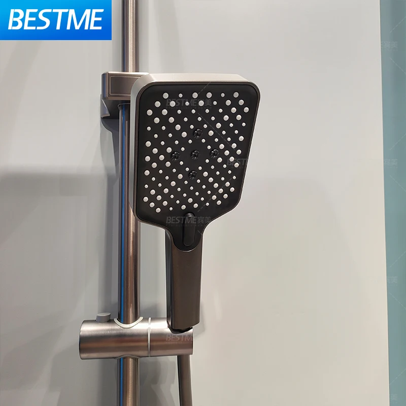 Gun Gray Bathroom Intelligent Piano Digital Display Faucet Shower Rainfall System Set Hot Cold 4 Functions Tap Shower Set