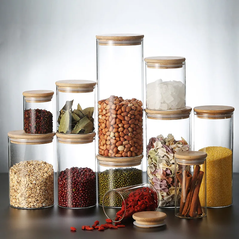 Wholesale High quality Kitchen Organization Pantry Storage Borosilicate Glass Jars With Bamboo Lids