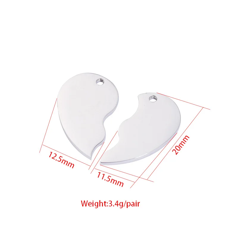 Stainless Steel  DIY Jewelry Making Accessories Two Pieces Broken Heart Pendant Blank Heart Charm Personalize Engrave Name Logo