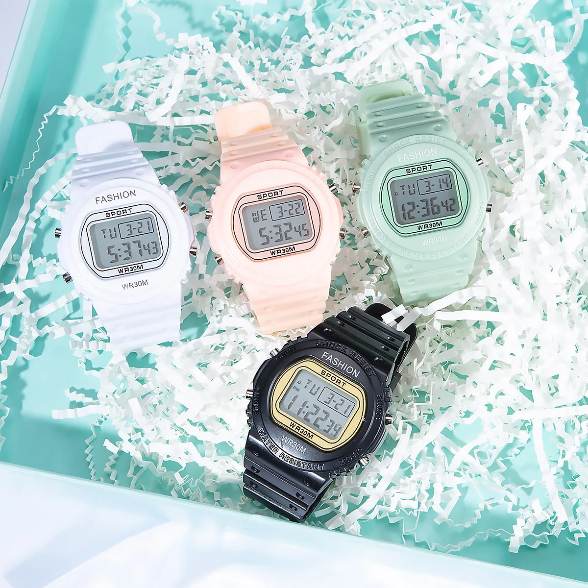 top sport stylish digital watch girl black white beige pink blue purple orange coffee brown rose red kids watch