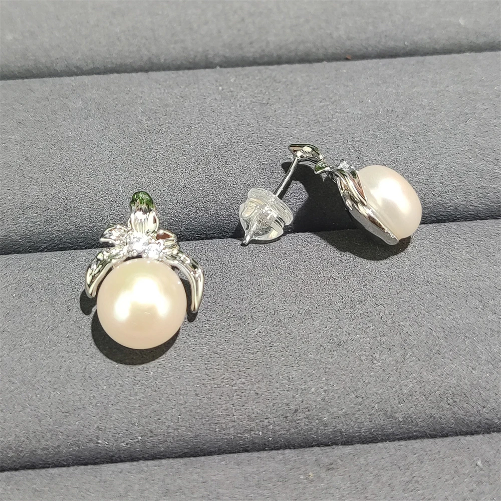 10MM Rice Pearl Natural Gems Freshwater Pearl Octopus Earrings Gold Plated Flower 9mm Bread Pearl Jewelry Ear ring for women