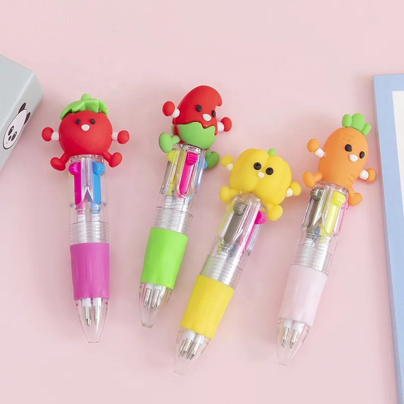 Promotional school cartoon cute 4 color short mini ballpoint pens for kids