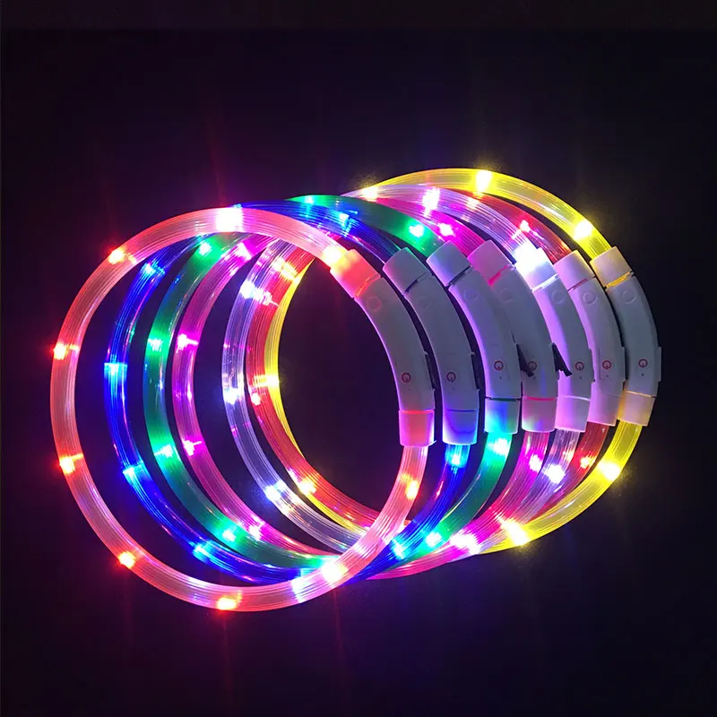 2023  hot selling USB recharge LED Dog Collar colorful silicone collar for pet