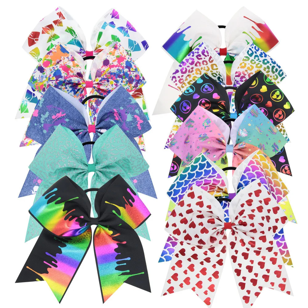 8 Inch Hair Bows Sequin Unicorn Cheer Bows Hair Tie With Elastic for Girls Ponytail Holder Hair Accessories