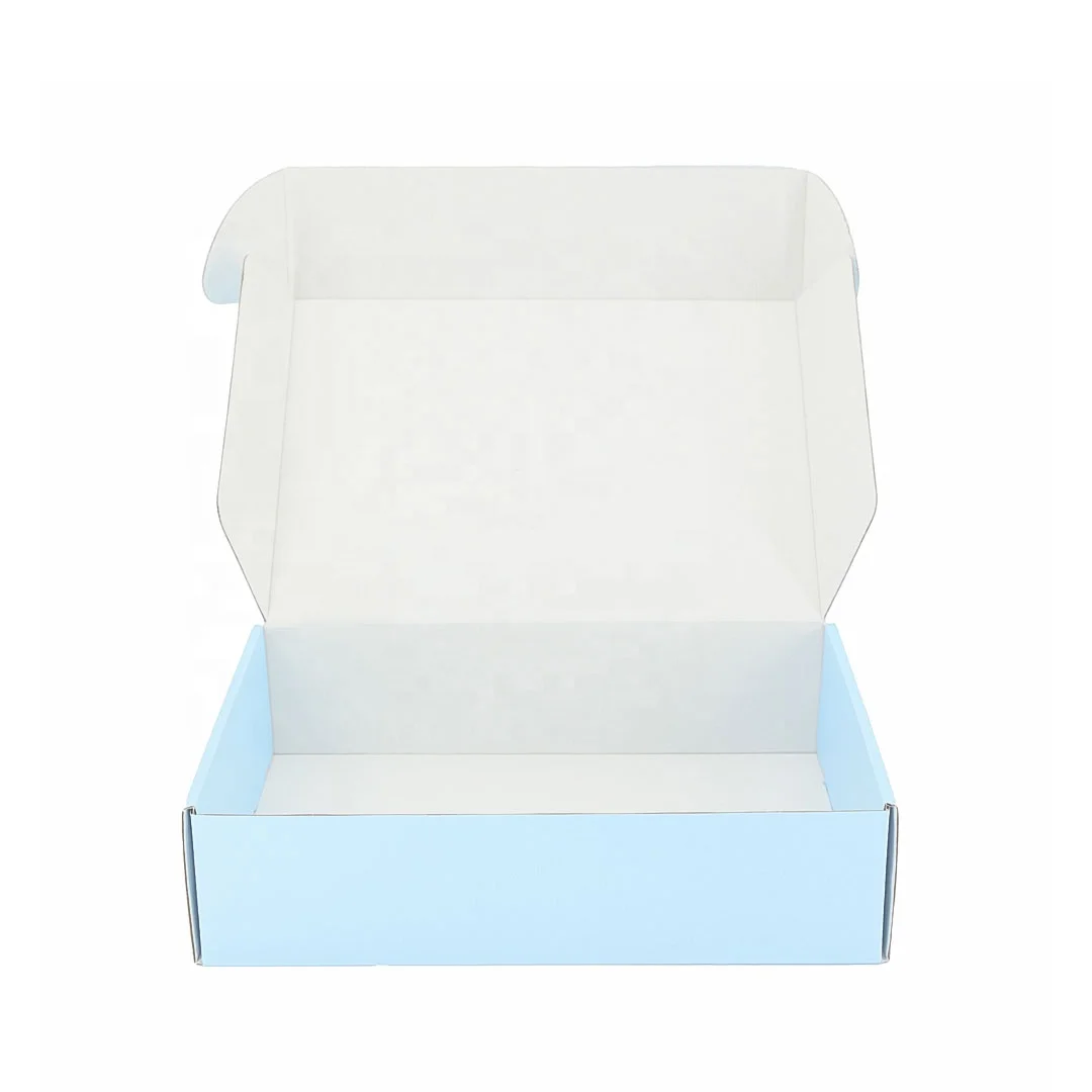 Custom Retail Logo Sky Blue Paper Mailing Product Box Printed Corrugated Folding Shipping Kraft Mailer Packaging Cardboard Box