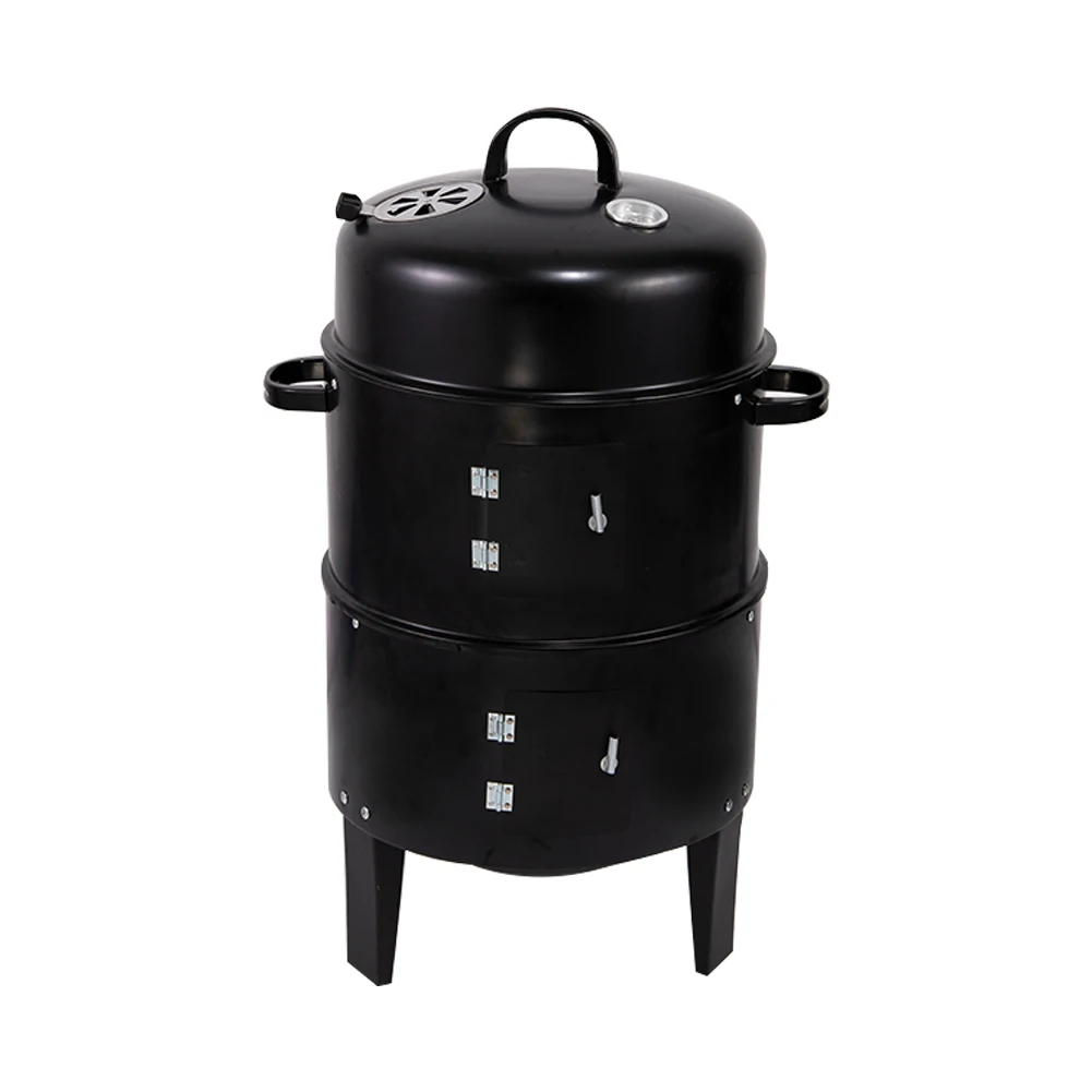 Wholesale outdoor cylinder barrel shaped 3 layers tower vertical smoker bbq  skewer barbecue charcoal grill For Garden