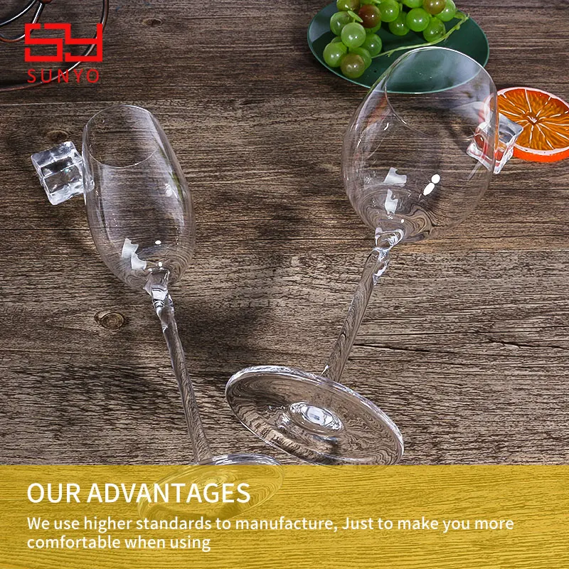 SUNYO Crystal Customize Logo Blank Drinking Set Wedding Hand Crafted Twist Stem Champagne White and Red Wine Glass Cup