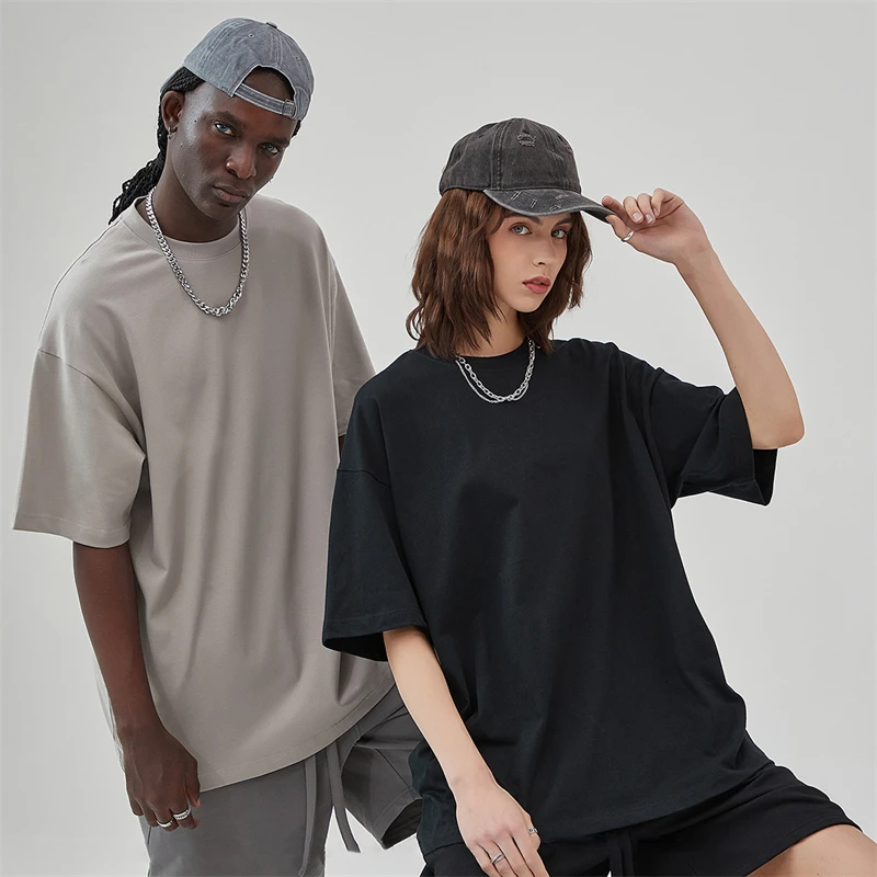 Boxy Hip Hop 300 gsm Drop Shoulder Graphic Heavyweight Tshirts Luxury Blank 100% Cotton Custom Streetwear Oversized Men T-shirts