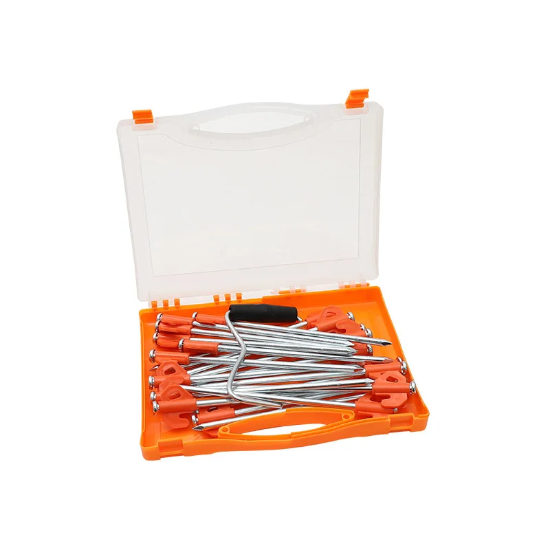 21 in 1 Aluminum Alloy Hook Shape Pattern Tent Nails with Storage Box for Camping Accessories