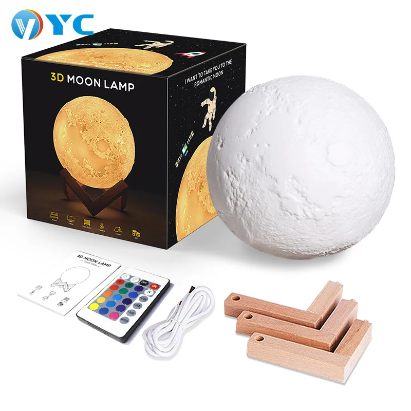 Magnetic 3D  Moon Lamp USB 5V 16 Colors Touch Night Light With Remote Control For Bedroom
