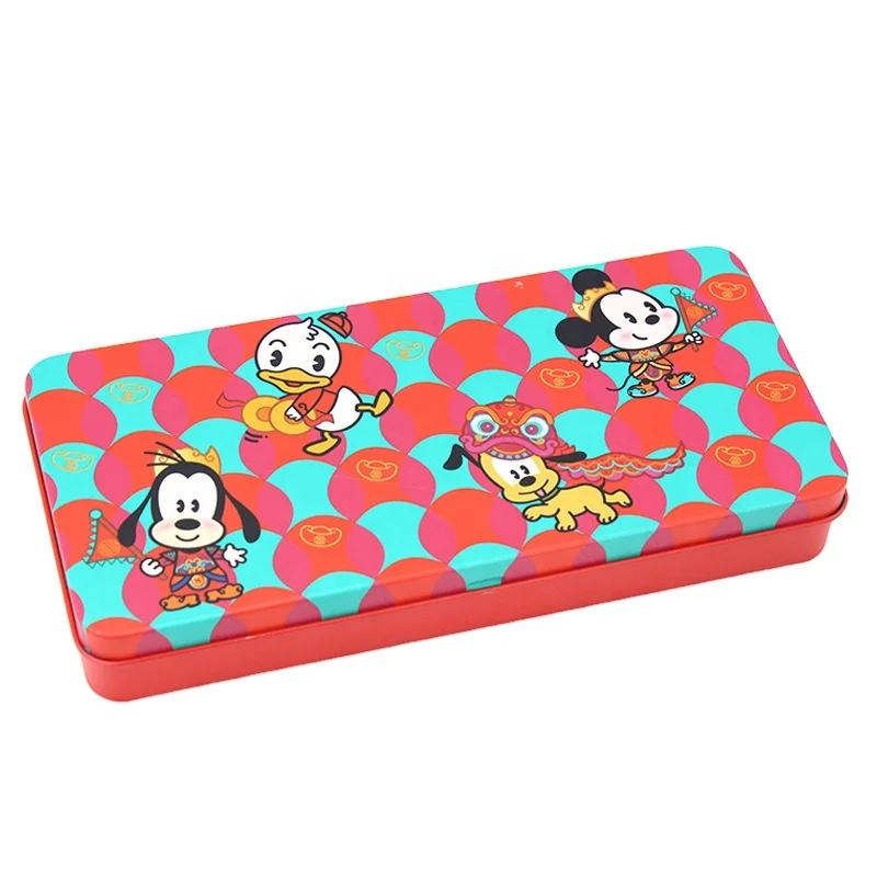 Rectangle Tin Box Cartoon pencil Case Hanged Metal Tin Box Can Pen Tin Box  with Cover For Candy Biscuit Metal Packaging