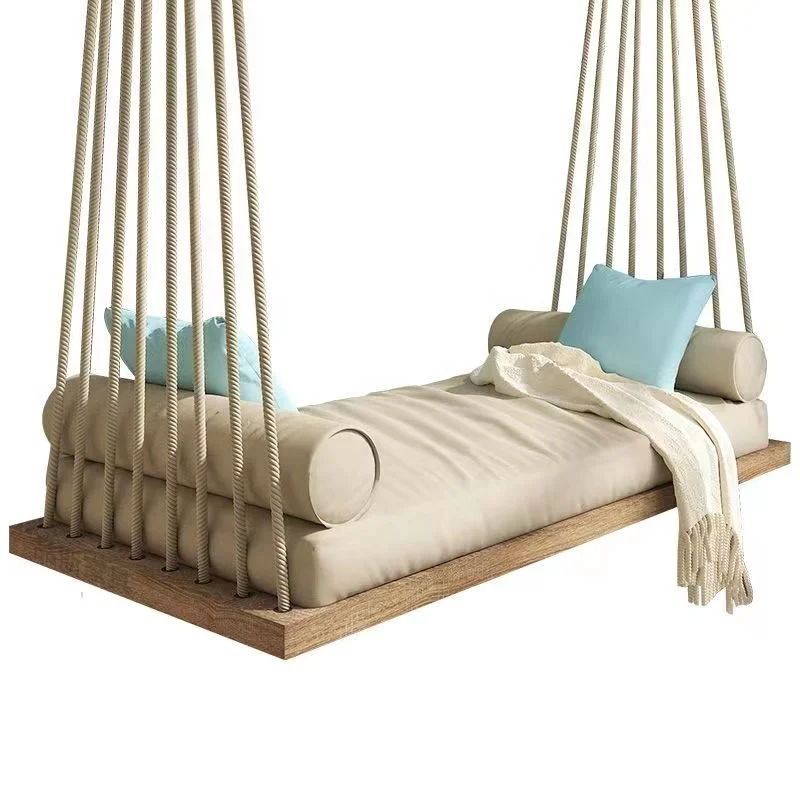 Nordic Outdoor Swing Outdoor Hanging Basket Balcony Solid Wood Single Double Swing Indoor Cradle Chair Hammock Rattan Chair