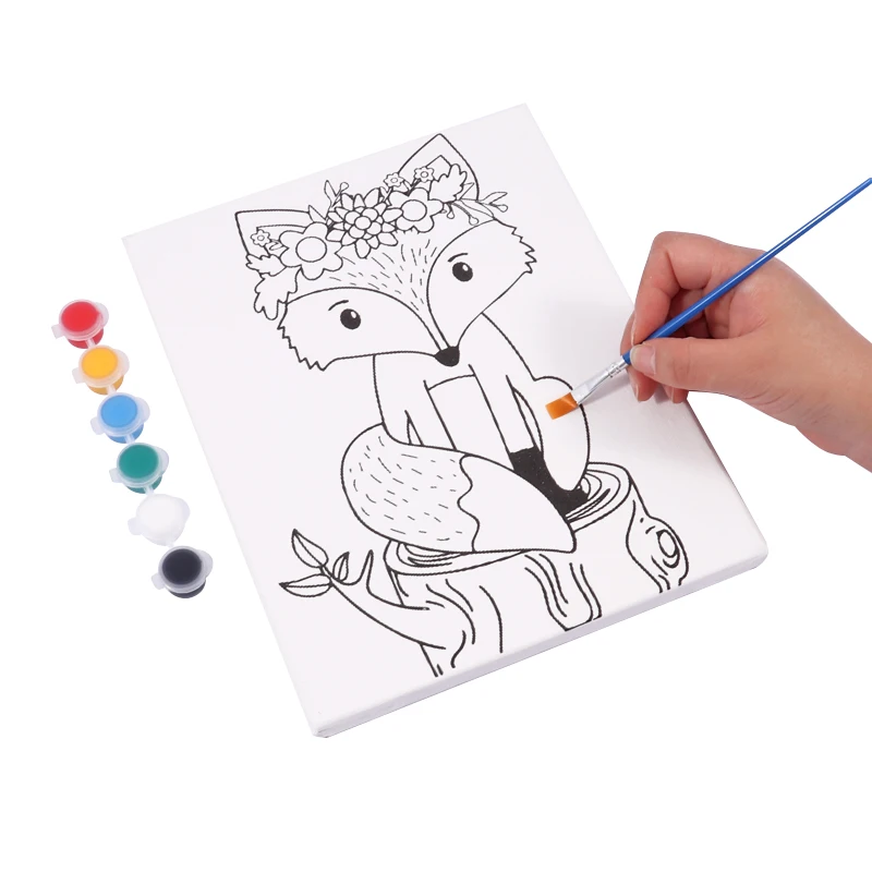 Foska New Item Pre Drawn Outline Canvas Paint Party Kit for Kids Children Different Sizes Styles Animals Color Filling Art Paint