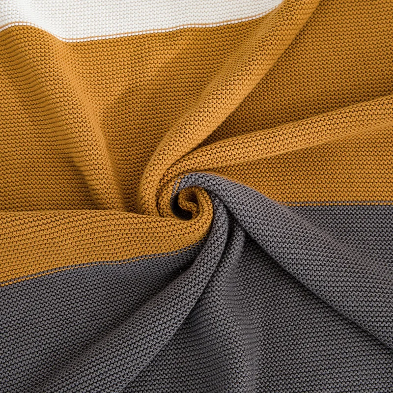 Rl Knitted Soft Strip Crochet Baby Weight Organic Cotton Kids Knit Throw Blanket Hoodie for Wniter Summer Spring Home Decoration