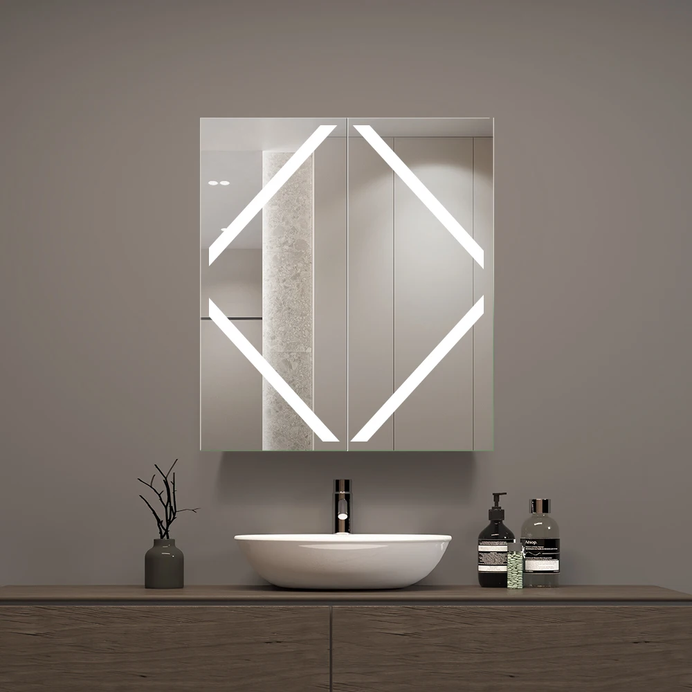 Four Strips Modern Wall Mirror Cabinet Metal LED Medicine Cabinet with Mirror smart mirror cabinet
