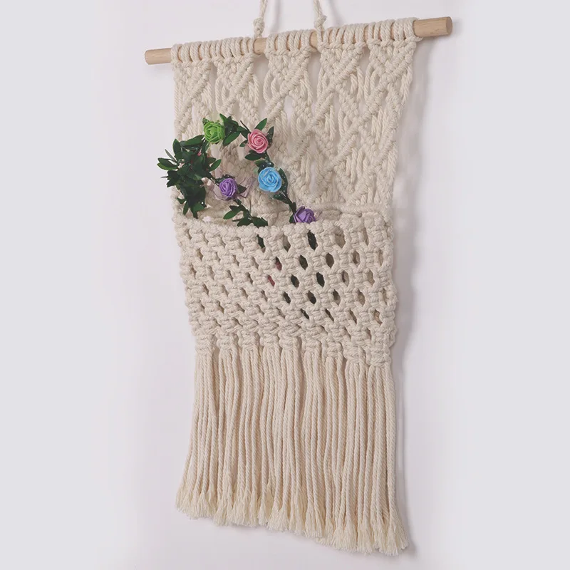 W008A  Wall Decor handmade gift  Knitted cotton rope Tapestry flower basket Home hotel Decor macrame wall Hanging