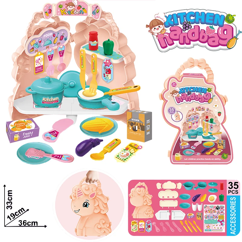 Hot Sales 2-in-1 Pretend play Toy Cute Horse Burger Kitchen Tools  Set Girls Kids Toys