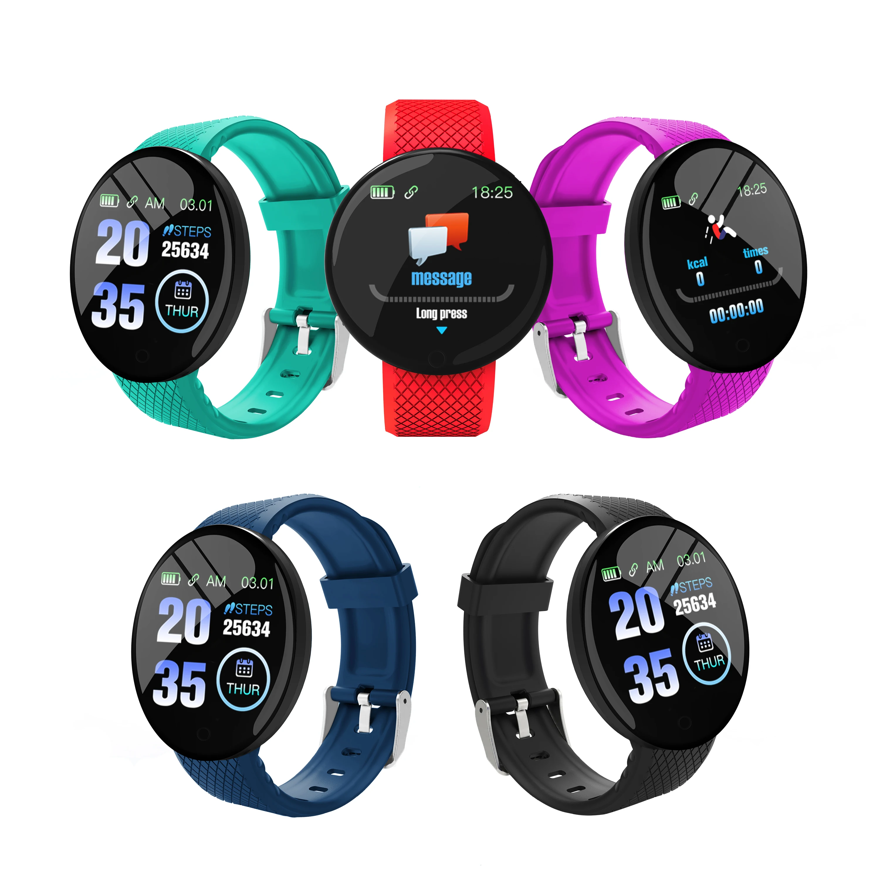 High Quality 1.3 inch Round Screen D18 smart Bracelet sport Smart watch Heart Rate Blood Pressure Waterproof Smart Watch
