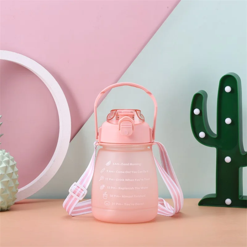 Wholesale  Large Plastic Cups With Straw Portable Water Bottle With Time Marker Portable Kettle