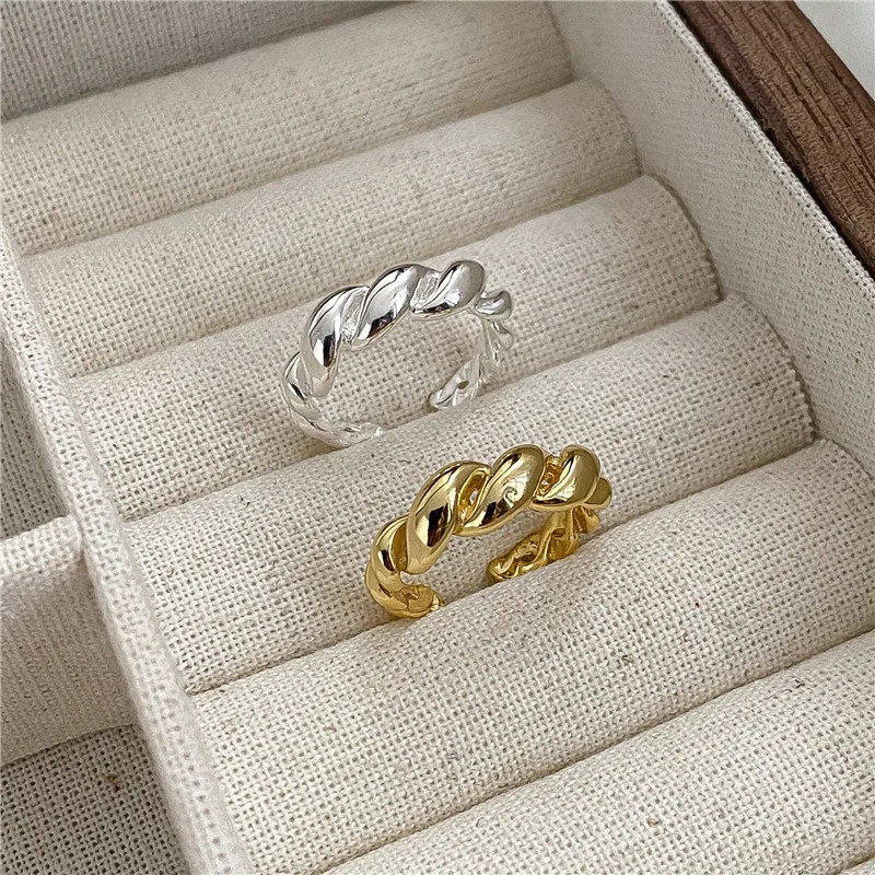 South Korea S925 Sterling Silver Croissum Open Ring Female Fashion Personality Ins Niche Design Fine Index Finger Ring Wholesale