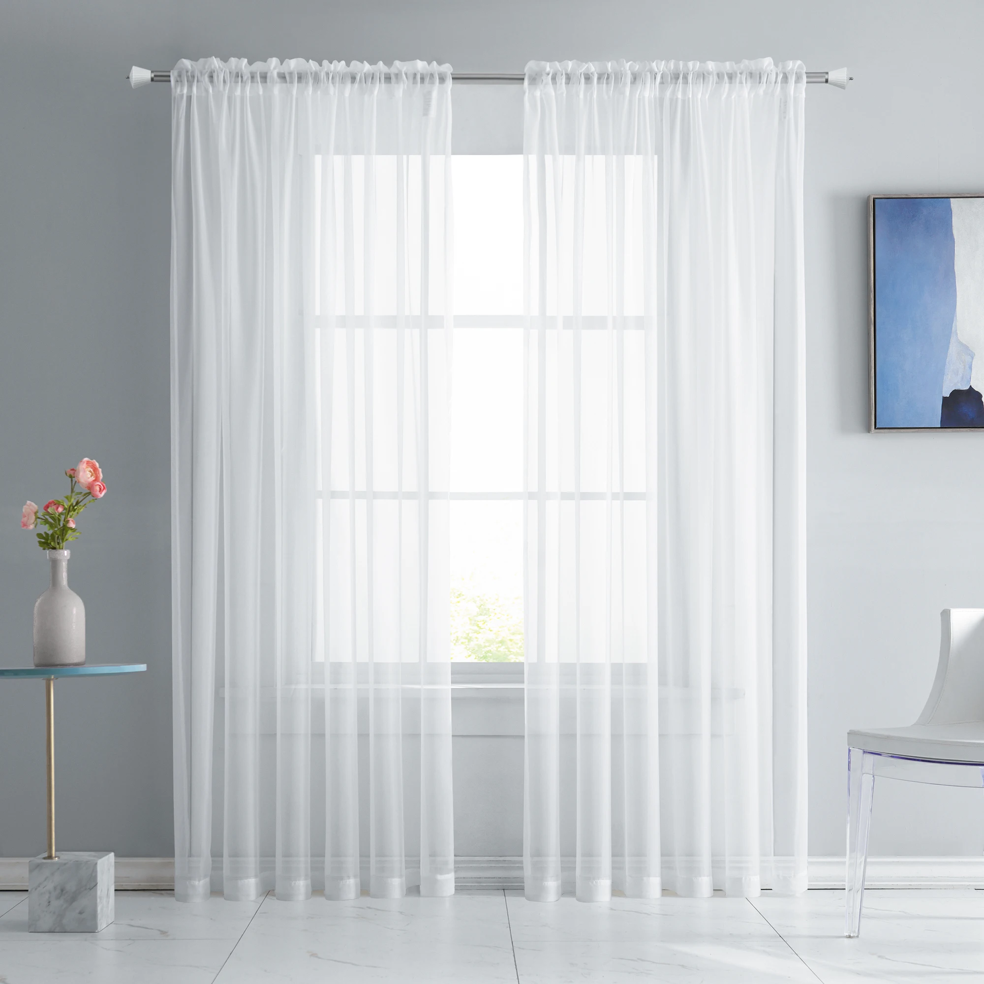 2 Panels White Sheer Voile Curtains 84 Inch Length for Bedroom Light Filtering See through Sheer Drapes with Rod Pocket