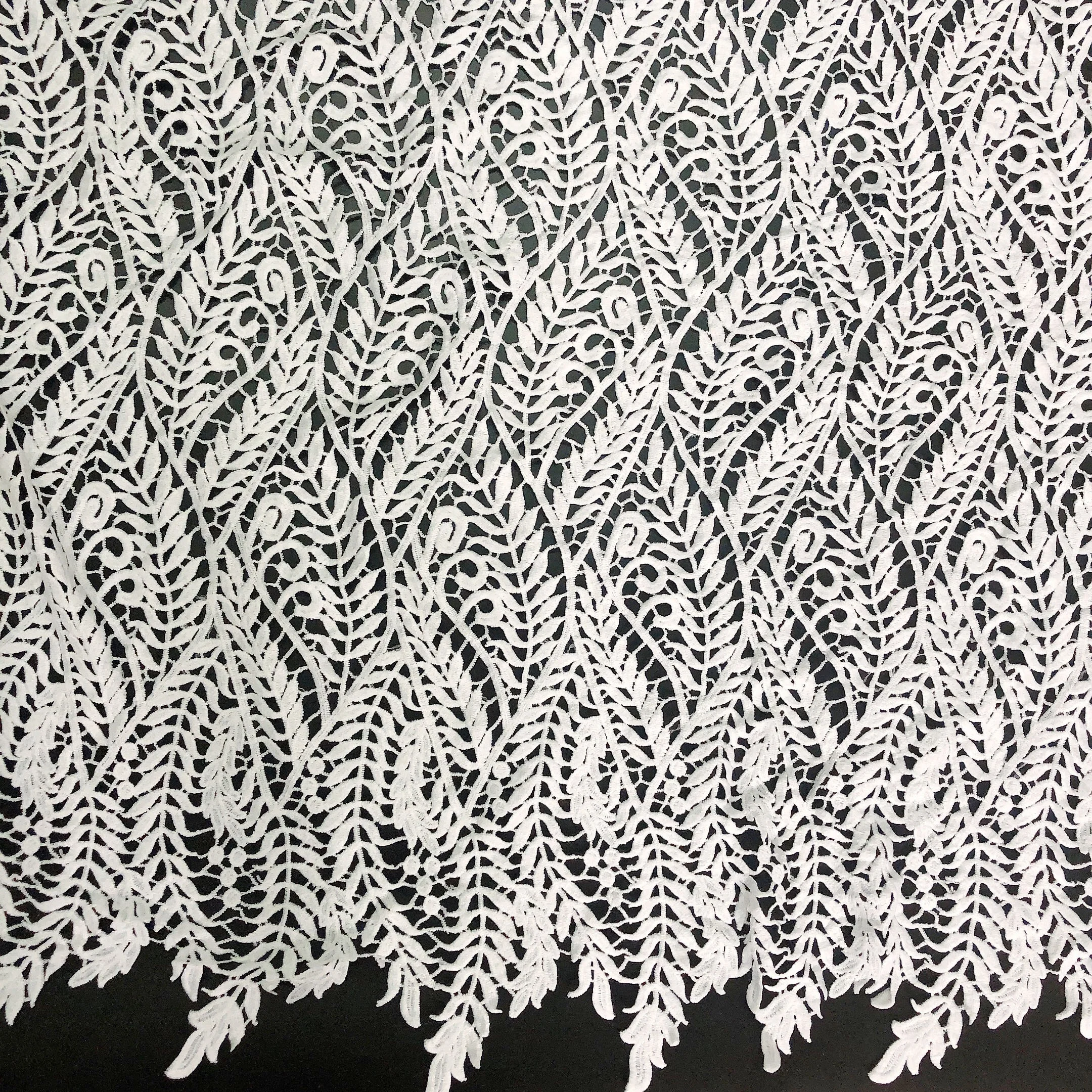 Wholesale willow leaves style hollow out water-soluble milk silk lace fabric LT21570