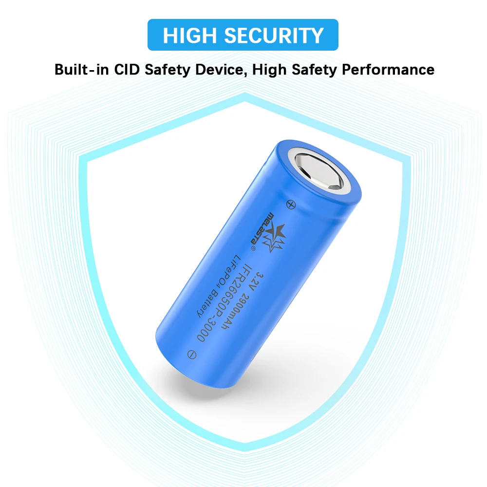 High-Capacity 26650 Lithium Iron Phosphate LiFePo4 Rechargeable Battery Cell  3.2V, 3000mAh