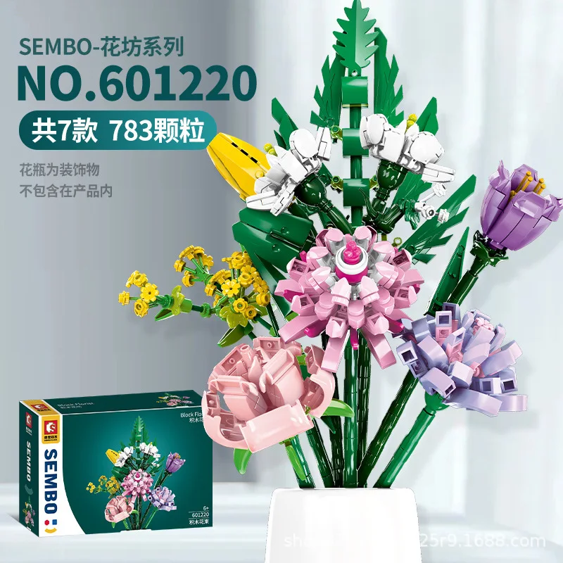 New 2024 Flowers Bouquet Moc Bricks Crystal Rose Sunflower Lily DIY Decoration Model Flower Vase Building Blocks Sets