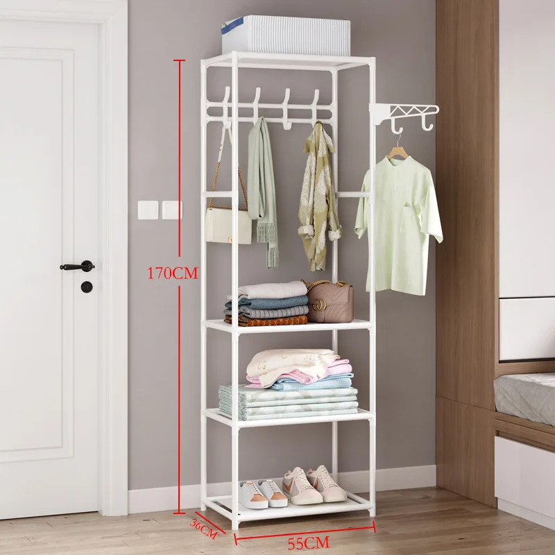 Household Wardrobe Hanger Free Standing Multifunctional Clothes Wardrobe Three Row Bedroom Coat Rack