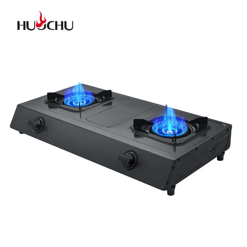 Simple 2-Burner Household Desktop Gas Stove Stainless Steel Tabletop for Outdoor Cooking Energy Saving for LPG with Metal Knobs