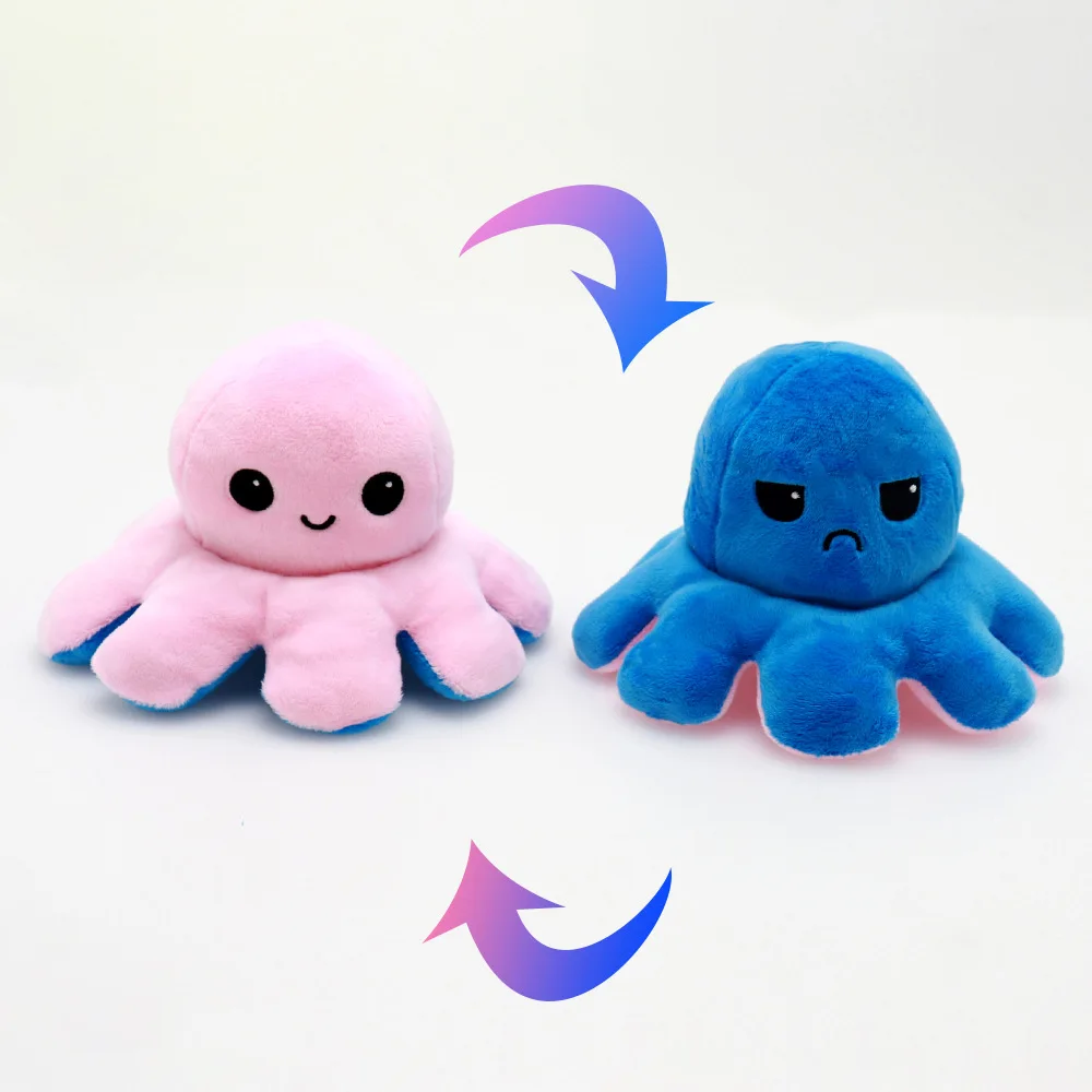 
New creative cute mascot octopus plush toy cute double-sided plush animal reversible flip mood octopus plush 