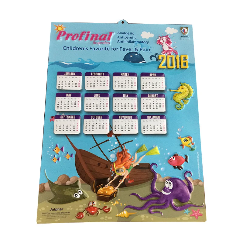 Promotion Advertising Poster Custom printing 3d embossed calendar plastic calendar wall chart