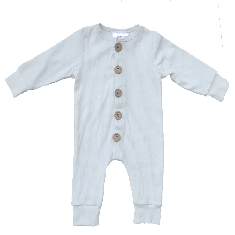 Oem Popular Solid Fall Winter baby Rib bamboo Cotton Snap Jumpsuit Newborn Button Onesie Baby Romper(old)