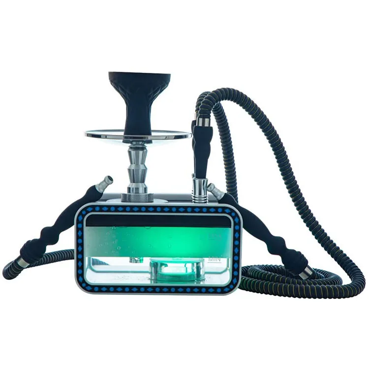 LED Hookah with travel bag Two Hose Acrylic Square Shisha Portable Nargile New Led Base Hukka