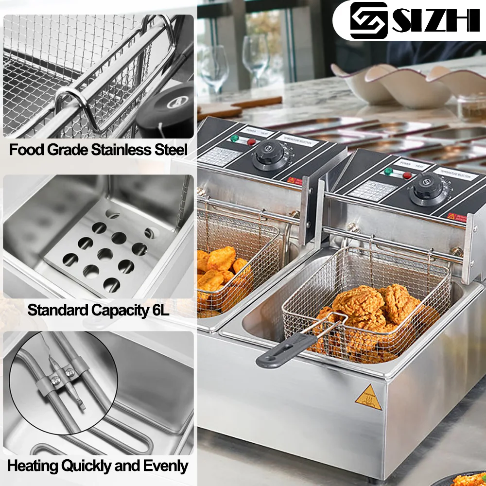 Sizhi OEM Wholesale Commercial 2 Tank 2 Basket Tabletop Chip Fryer Factory Price Deep Fryer Electric with Temperature Limiter