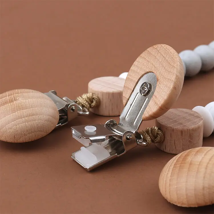 Baby Pacifier Clip Chain Newborn Chew Toy Nipple Holder Soother Bead  Infant Wooden Clip Teether Strap