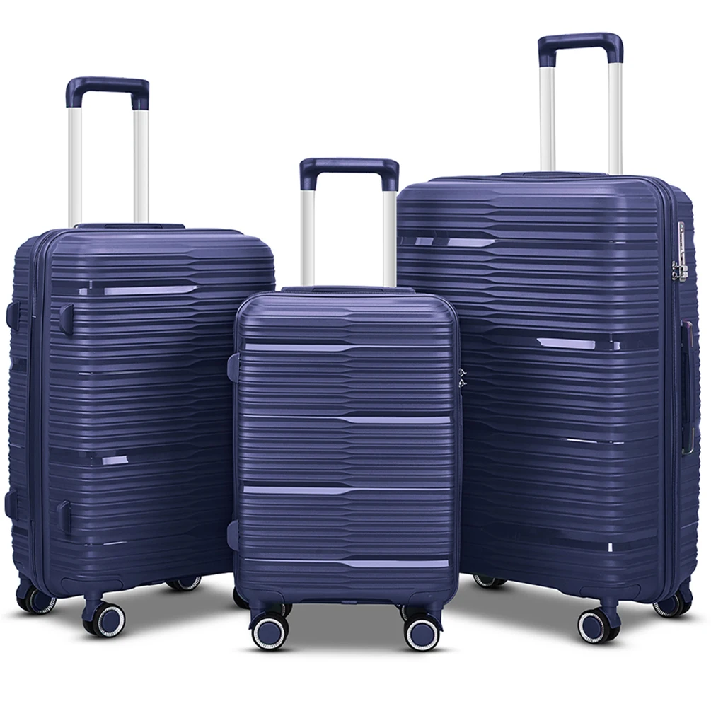 OEM PP Luggage 3piece Set Hot Selling Anti Scratch Full Aluminum Travel Luggage Multi-functional Boarding Case Carry on Suitcase