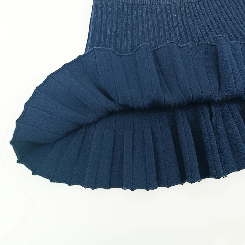 Pinuotu Knitted Baby Girls Skirt Dress Summer Children Solid Vintage Flare Skirt Navy Blue Kids Stretchies Pleated Skirts