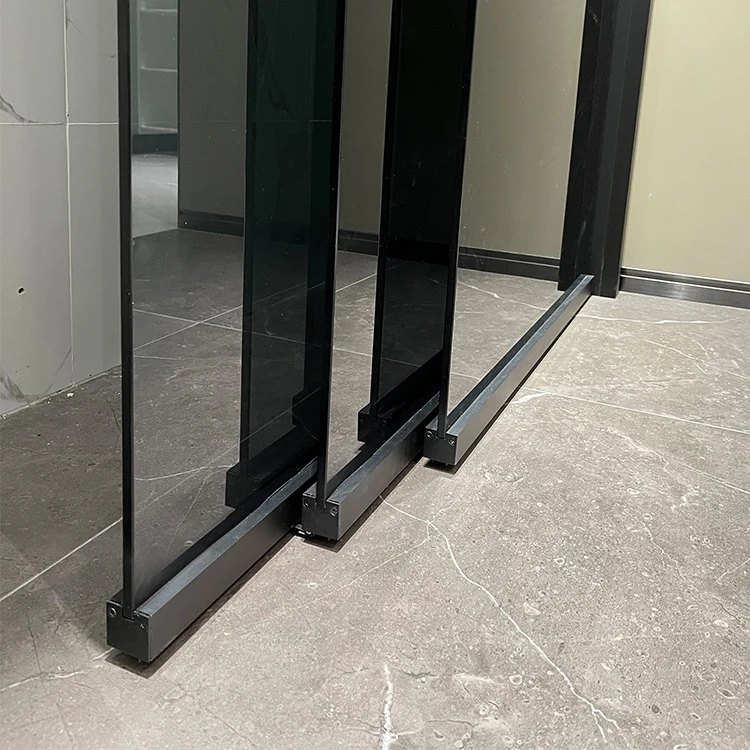 HDSAFE villa Apartment living room kitchen black frameless glass door no bottom track indoor interior sliding doors for house
