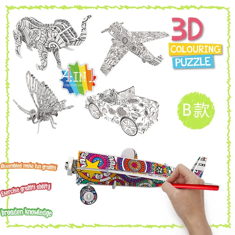 
Animals Puzzles Set Fun Creative DIY Toys Art Coloring Painting 3D Puzzle for Kids 
