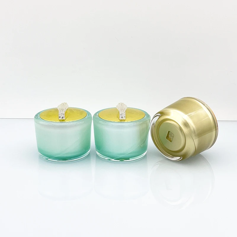 Luxury Green Gold Acrylic Cosmetic Cream Jar And Bottle 30g 50g Plastic Packaging with Screw Cap